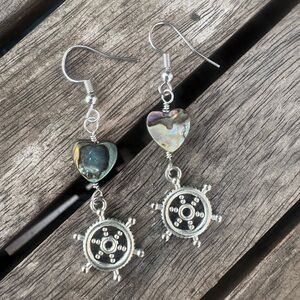Mother of Pearl Heart and Helm Dangle Earrings